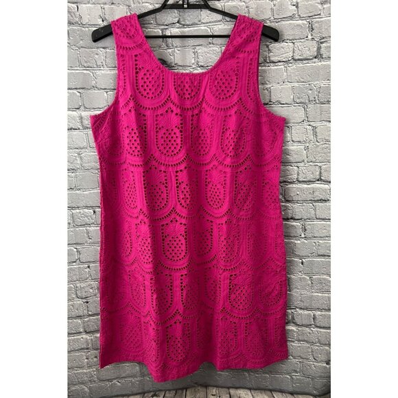J. Jill Dresses & Skirts - J. Jill Fuchsia Pink  Pineapple Eyelet Sleeveless Cotton Shift Dress 2X NWT